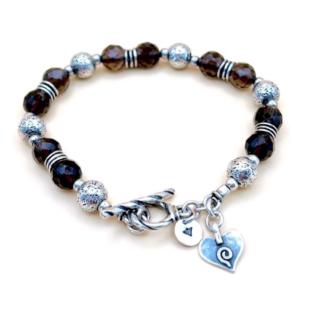 Silpada Sterling Silver & Smokey Topaz Heart
Charm Bracelet with Toggle Clasp